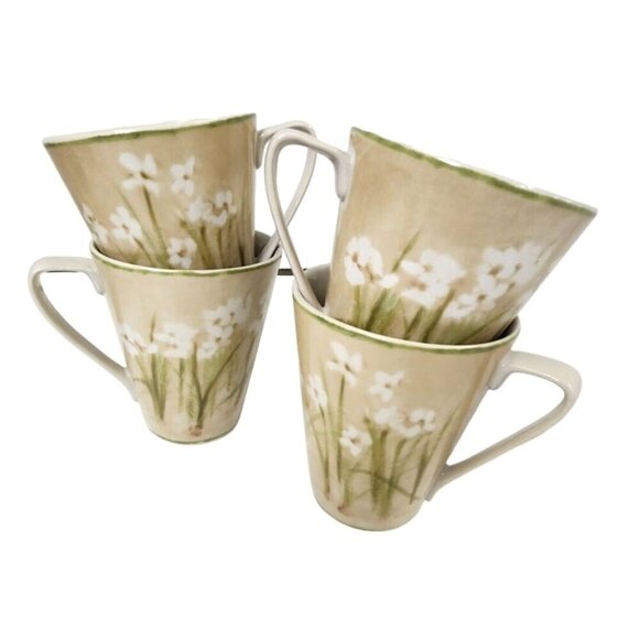Set Of 4 Cheri Blum For 222 Fifth Narcissus Coffee Mugs Floral Design 12 Oz Beig - Picture 3 of 10